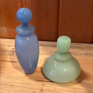 Elegant Blue and Green Glass Perfume Bottles - set of 2!